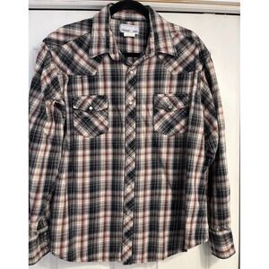 Wrangler Wrancher Pearl Snap Long Sleeve Plaid Flannel Shirt Men Sz XL Black Red